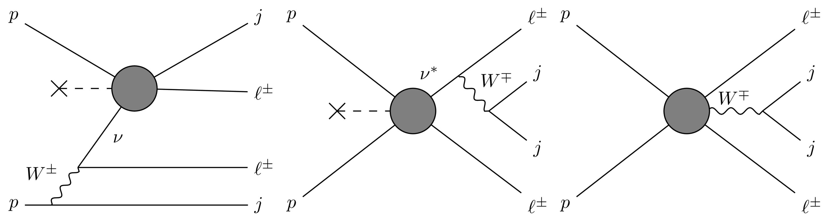 Three Feynman diagrams for same-sign dilepton plus dijet production at a proton-proton collider